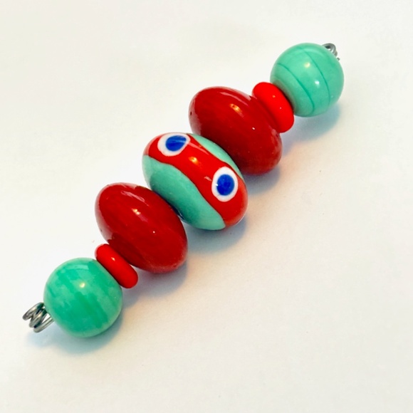 As Low As $2 Turquoise and Red Handmade Lampwork Artisan Rondelle Beads (7) - Picture 1 of 2